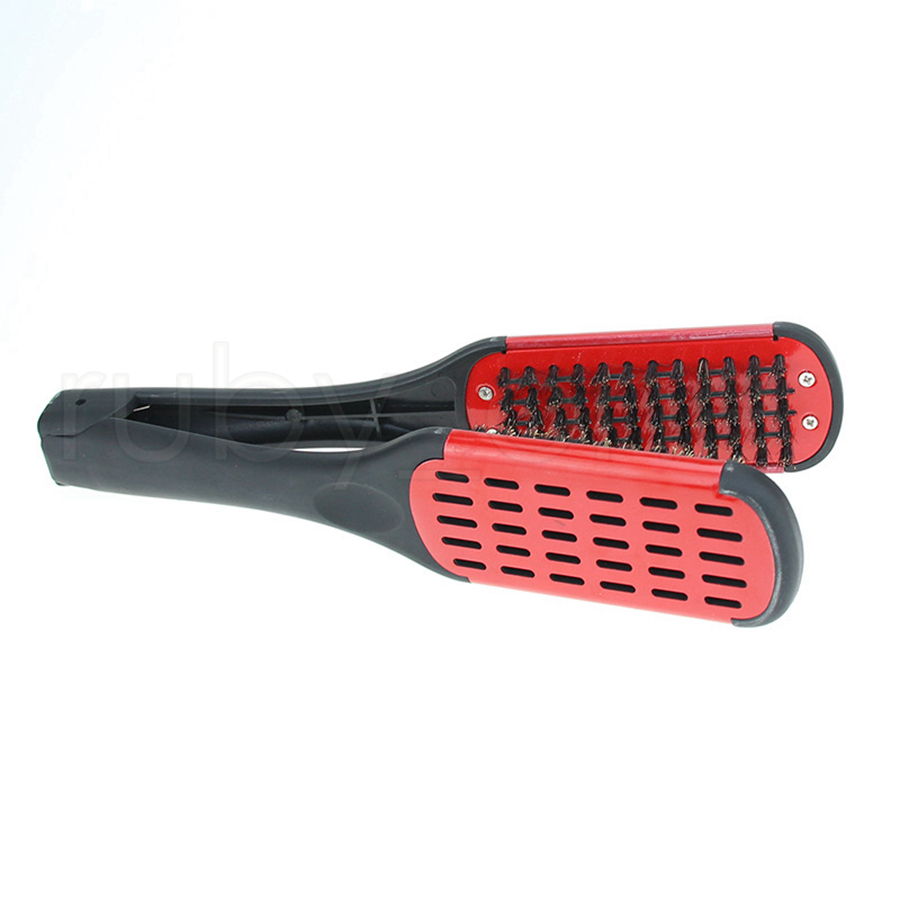Pro Hairdressing Straightener Ceramic Hair Straightening Double Brushes V Shape Comb Clamp Not Hurt Styling Tools Peine En Forma De V Para Alisar El C