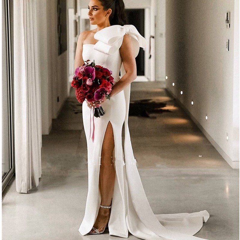 Ivory One Shoulder Mermaid Bridesmaid Dresses Side Split Sweep Train Big Bow Garden Country Arabic Wedding Guest Gowns Maid Of Honor Dress, White;pink
Ivory One Shoulder Mermaid Bridesmaid Dresses Side Split Sweep Train Big Bow Garden Country Arabic Wedding Guest Gowns Maid Of Honor Dress, White;pink