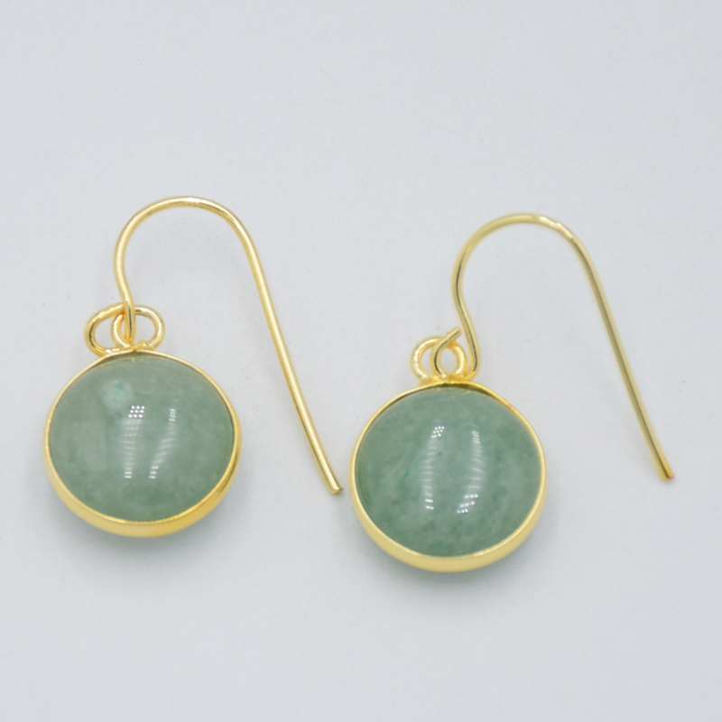 13mm Vintage Round Natural Gem Stone Bead Pendant Earrings Gold Color Copper Hook Drop Earring Women Summer Beach Jewellery Gift