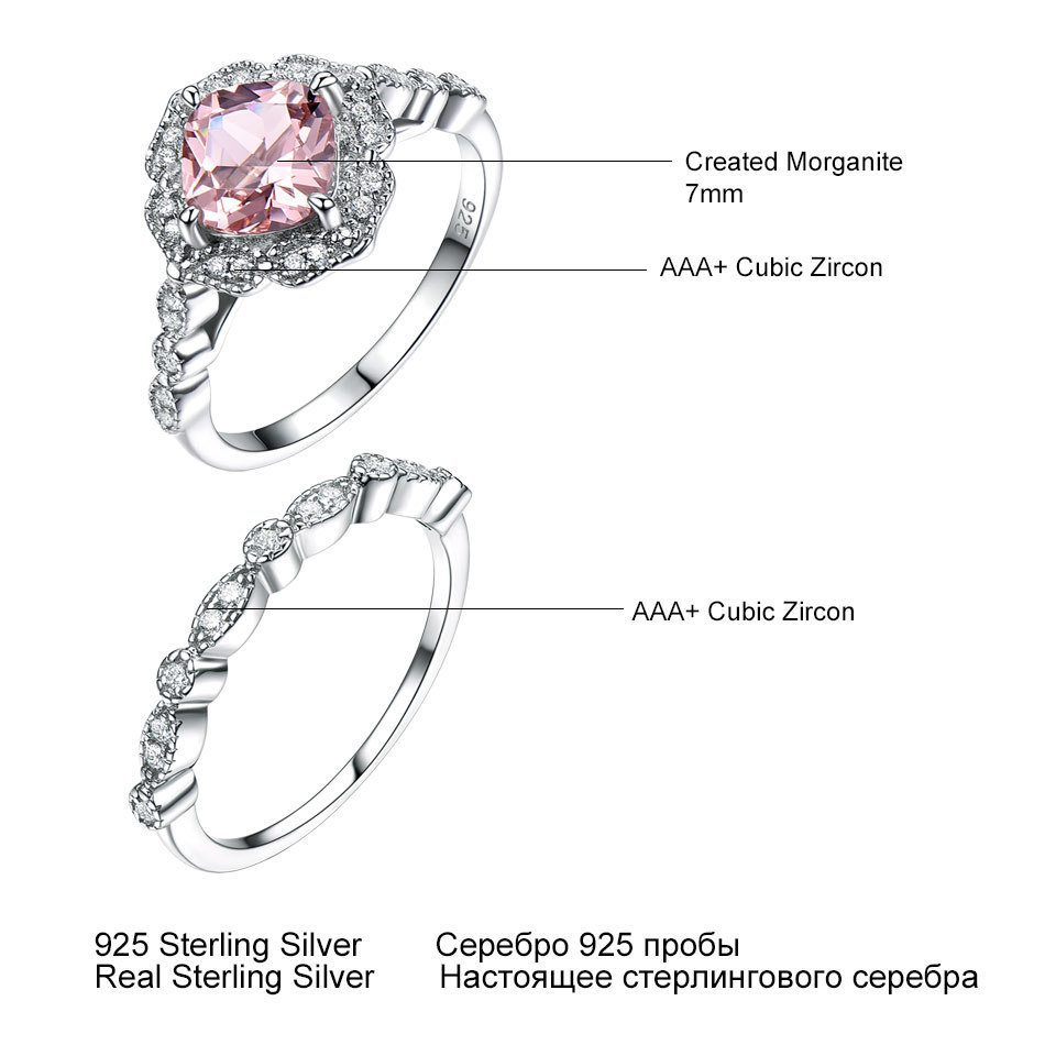 Morganite Rings For Women Engagement Anniversary Band Ring Set Pink Gemstone Valentine's Gift Y19051602