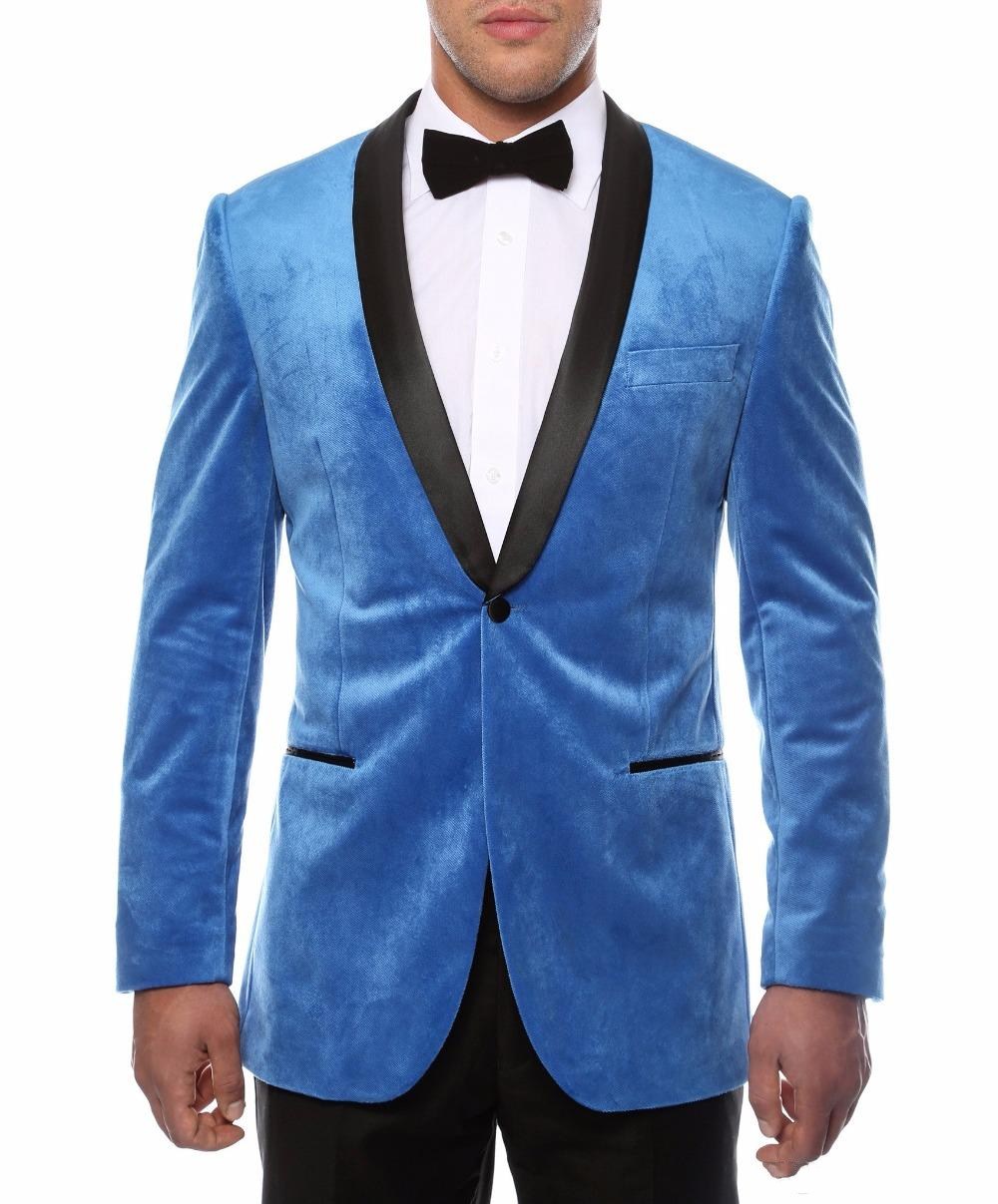 Brand New One Button Blue Velvet Groom Tuxedos Shawl Lapel Men Suits Wedding/Prom/Dinner Best Man Blazer (Jacket+Pants+Tie) W310