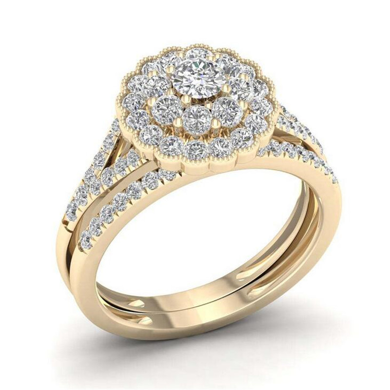 & Sterg Sier Gold Plated Vintage Couple Rings with 5A Cubic Zirconia - Bohemian Promise Ring for Women 4