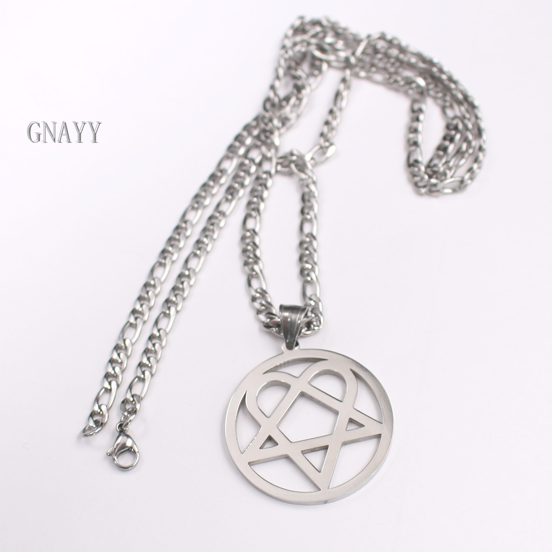 Best price Punk jewelry Him Necklace Stainless Steel Heartagram Pendant Merch Logo Symbol Silver 4mm 24" curb Chain