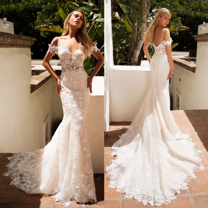 Modet Mermaid Lace Ackle Wedding Dree Off The Shoulder Ridal Gown Sweep Train Trumpet Vetido De Novia