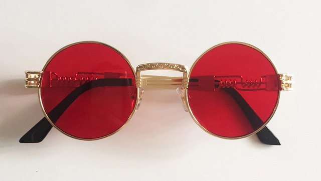 LuxuryPeekaboo vintage retro gothic steampunk mirror sunglasses gold and black sun glasses vintage round circle men UV gafas de s