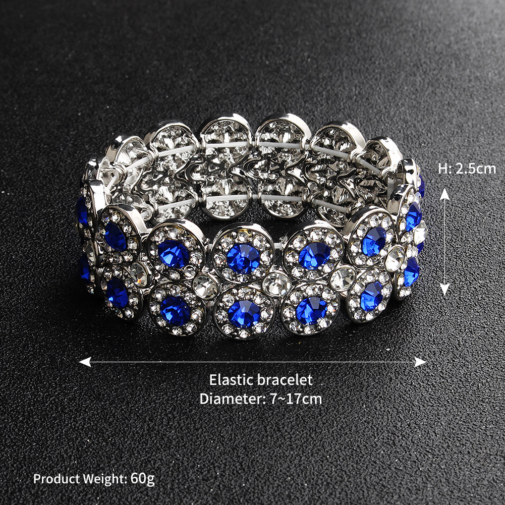 Blue Bridal Bracelets Elastic Charm Dazzling Rhinestones Beaded Wedding for Bridal The Great Gatsby Bracelets Girls Party Accessories