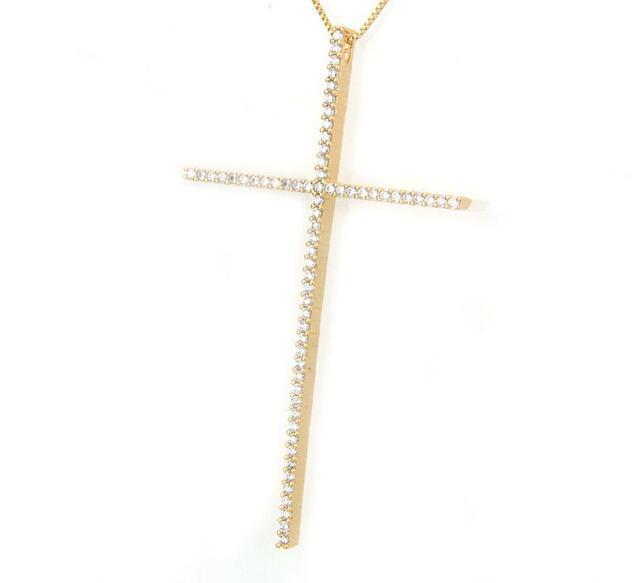 CZ Zircon Big Cross Pendant Necklace For Men Women Gift Punk Cool Hip Hop Gold/Silver/Black Chain Necklace Religion Jewelry Accessories 2020
