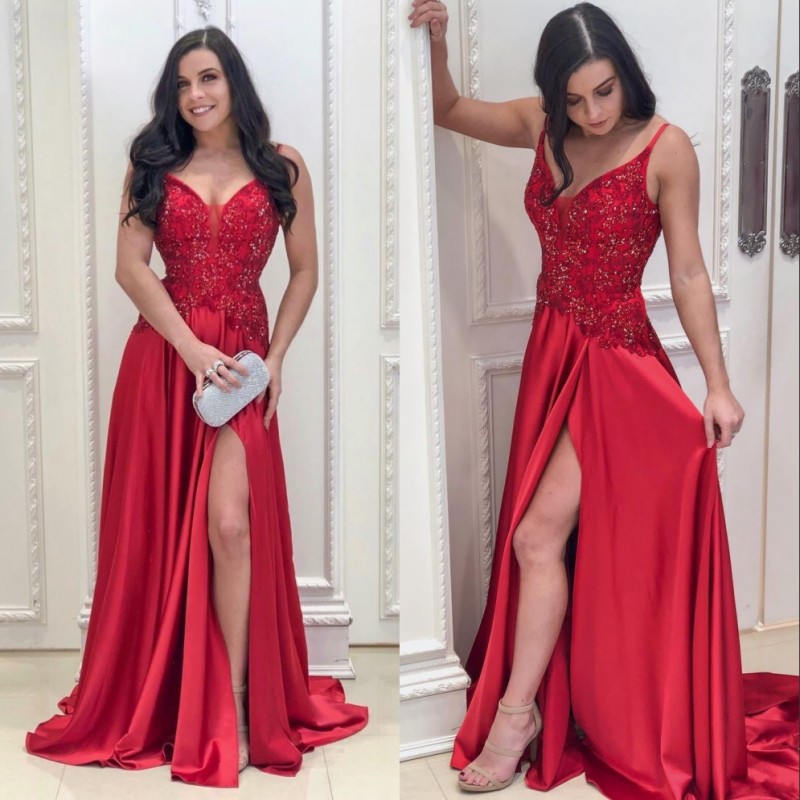 Elegant Red Prom Dresses 2020 Long Illusion V Neck Party Dress Satin Slit Evening Dress Beading Lace Formal Gowns Vestidos, Blue
Elegant Red Prom Dresses 2020 Long Illusion V Neck Party Dress Satin Slit Evening Dress Beading Lace Formal Gowns Vestidos, Blue