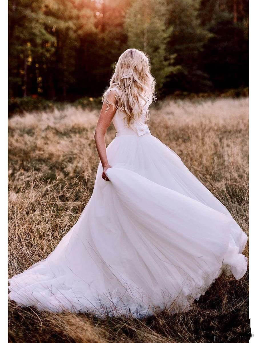 Brief A line Bridal Wedding Dresses 2019 oft Tulle Cheap Backless Plus Size Bridal Gowns White Ivory Wedding Gowns