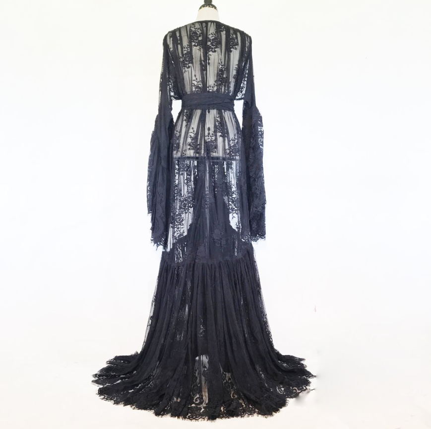 Women Winter Robe Black White Sexy Nightgown Sheer Lace Sleepwear Long Bathrobe Pajamas New Prom Bridesmaid Shawel