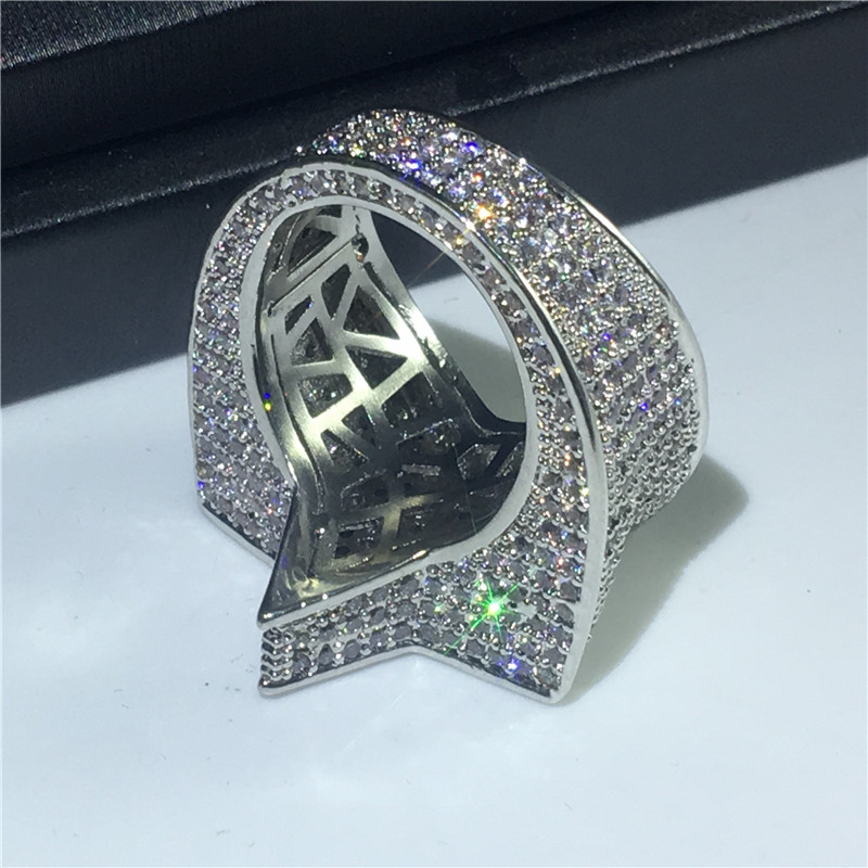 Vecalon Big Star Male Hiphop ring White Gold Filled 500pcs 5A Cz Party Anniversary band rings For men Rock Finger Jewelry