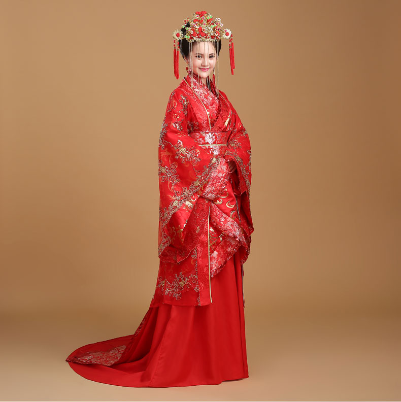 Chinese Style Ancient Wedding Clothing Antique Groom Garment Red Couple Lovers Hanfu Wedding Costume With Long Tail Bride Dress