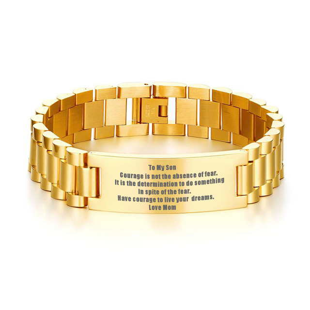To My Son Courage Is Not The Basence Love Mom Men Bracelet Stainless Steel Brackelts Brazalet Braslet Armband Jewelry Gift
To My Son Courage Is Not The Basence Love Mom Men Bracelet Stainless Steel Brackelts Brazalet Braslet Armband Jewelry Gift