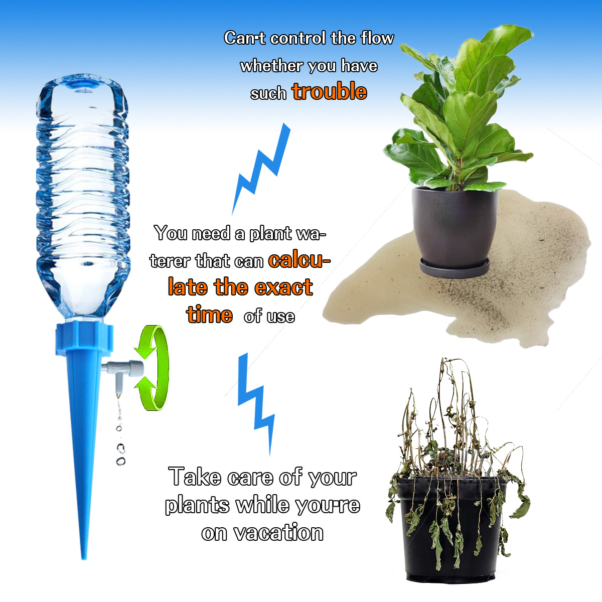 Plant Waterer Self Watering Devices Vacation Plant Watering Spikes Automatic Drip Irrigation Water Stakes System Pack of 127270539
