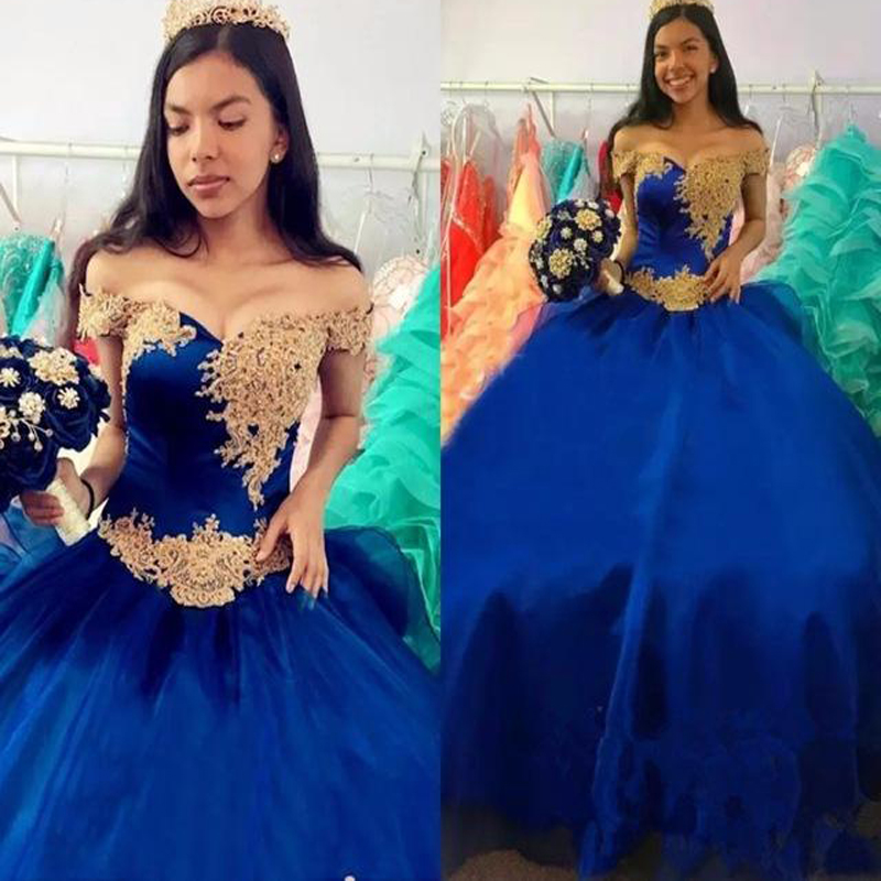 2020 Royal Blue Quinceanera Dresses Off the Shoulder Lace Applique Corset Sweet 16 Years Pageant Ball Gown Vestido de 15 anos de debutante