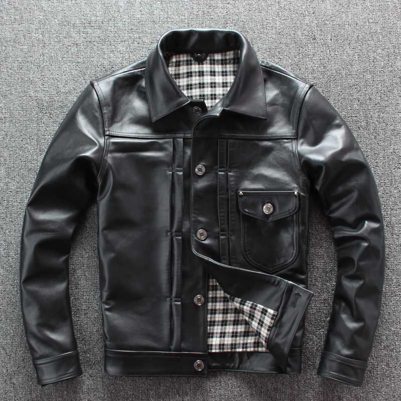 men' japanese 2020 vintage style calf skin jacket slim short real leather coat men single breasted denim shirt design, Black
men' japanese 2020 vintage style calf skin jacket slim short real leather coat men single breasted denim shirt design, Black