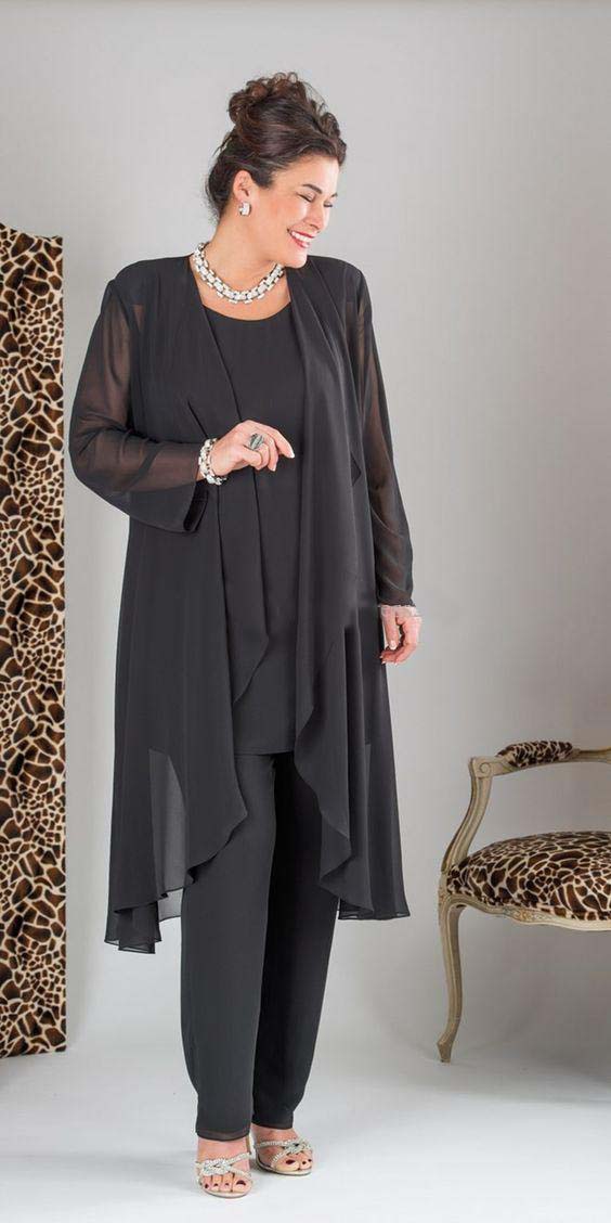 Elegant Sexy Mother of The Bride Pant Suits Dresses With Long Sleeves Chiffon Groom 3 pieces Grey Gowns Cheap Wedding Party Dress