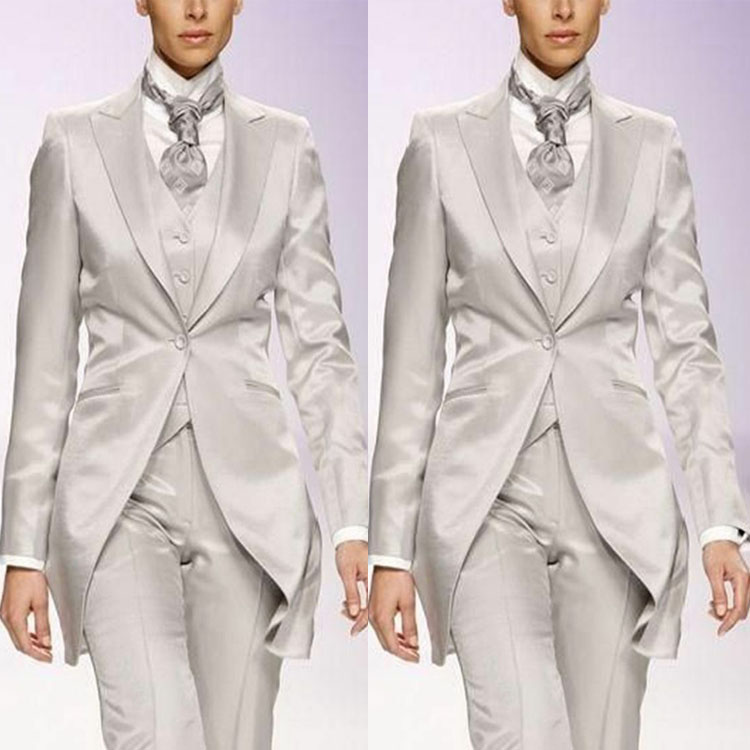 Shiny Silver Mother of the Bride Suits Women Business Blazer With Pants Ladies Party Evening Wear For Wedding(Jacket+Vest+Pants)