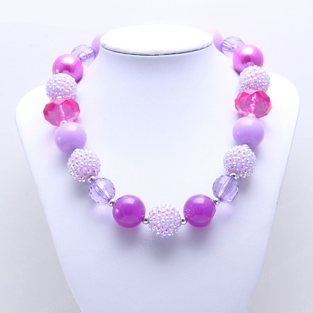 Cute Purple Chunky Beads Necklace Bracelets Set For Child/Kids/Girls Fashion Bubblegum Beaded Jewelry Set For Party New