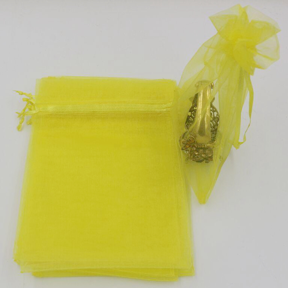 Lemon Yellow 7x9cm 9X11cm 13X18cm Organza Jewelry Gift Pouch Bags For Wedding favorsbeads Accessories