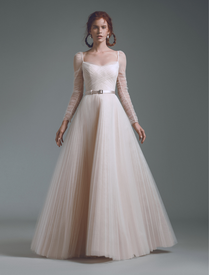 2020 Pink Evening Dresses Sweetheart Ruffle Long Sleeves Prom Dress Backless Belt Sweep Train Custom Made Formal Party Gown