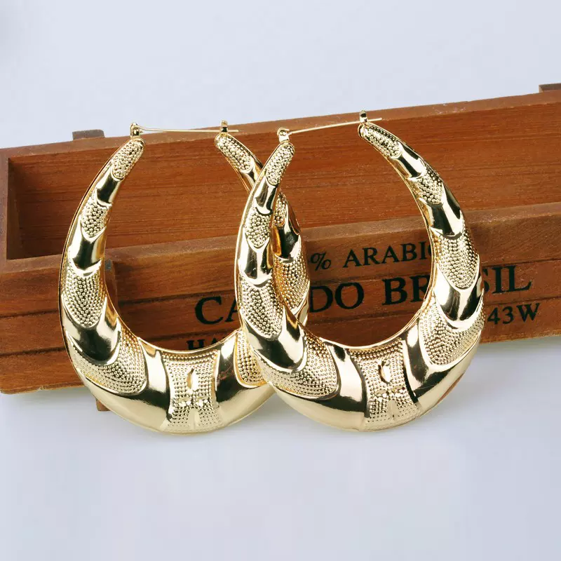 Wholesale- Gold Large Big Metal Circle Bamboo Hoop Earrings for Women Jewelry Fashion Hip Hop Exaggerate Earring