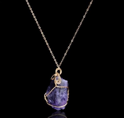 Handmade Irregular Amethyst Citrine Wire Wrapped Pendant Necklace Women Natural Stone Crystal Quartz Fluorite Necklaces Jewelry GB1294