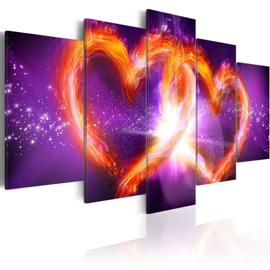 Canvas Art Print Modern Abstract Flaming Red Heart Design Pictures Home Office Bar Decoration, Choose Color & Size(No Frame)