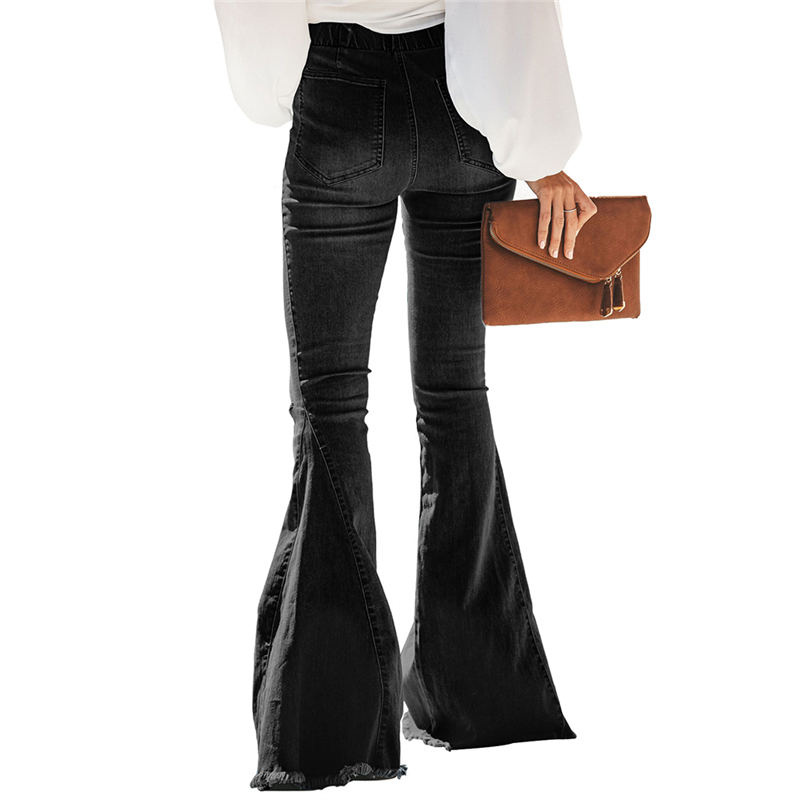 Vintage Bell-Bottoms Jeans Denim Flare Pants Wide Leg Women Casual Boot-Cut Pant Female Trousers For Women Knee Hole