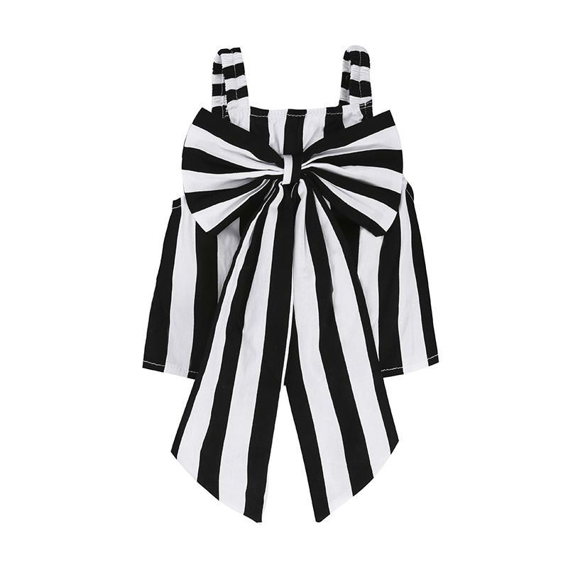 Discount Fashion Girls Suit Stripe Tops +Pants 2 Pieces The Strapless Set Kids Bowknot Hole White Pants Childrens Clothing Set