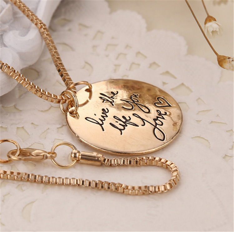 Fashion- Pendant Necklace Learn From Yesterday Live For Today Hope For Tomorrow Engraved Letter Round Pendant Necklace Statement Jewelry