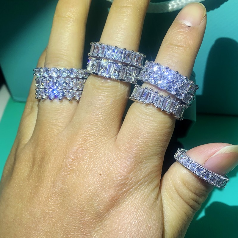 9 Style Victoira Ins Top Selling Women Fashion Jewelry 925 Sterling Silver Princess White Topaz CZ Diamond Gemstones Wedding Band Ring Gift