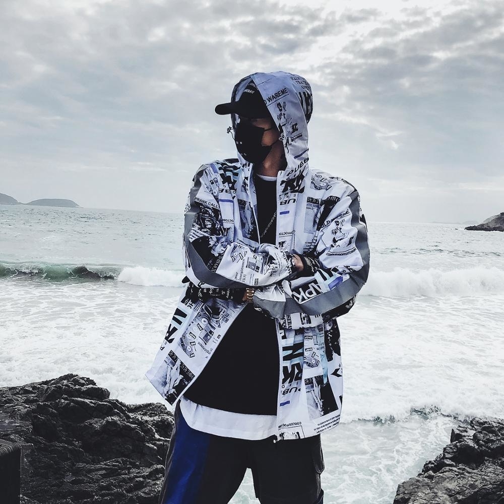 Harajuku Color Block Jacket Streetwear Mens Hip Hop Windbreaker Jacket Printed Street Dance Jacket Coat Autumn Summer Clothes V191019
