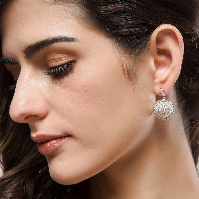 White Zircon Pearl Drop Dangle Earrings S925 Silver Needle Wedding Jewelry for Women Girl Gift