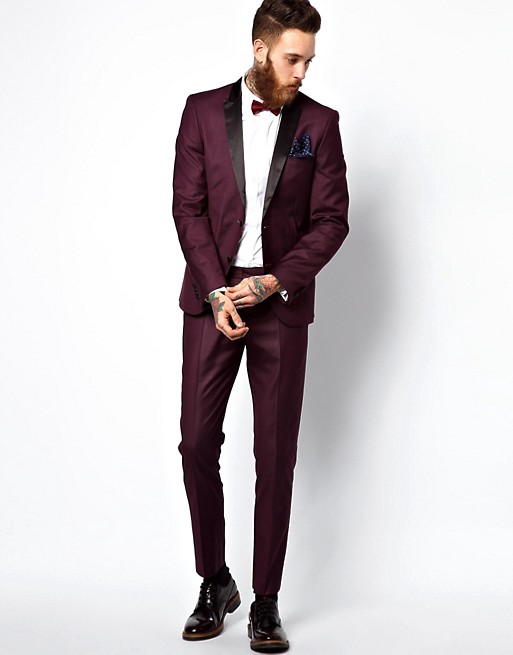 Classy Burgundy Wedding Mens Suits Slim Fit Bridegroom Tuxedos For Men Two Pieces Groomsmen Suit Cheap Formal Business Jackets With Bow-Tie