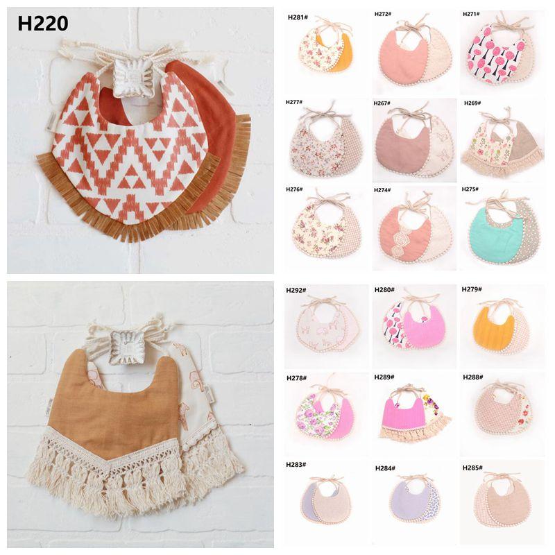 INS Cartoon ral Geometry Animal Print Infant Bandana Burp Cloths Baby Cotton Double Layer Tassel Bibs CCA11266 30pcs