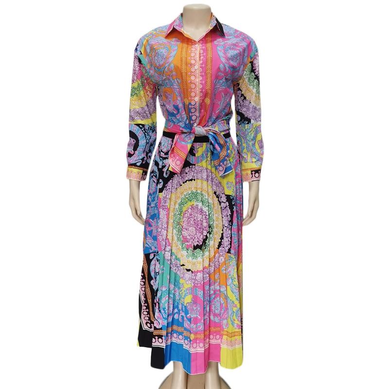 Two Piece Dress Sets Women Long Sleeve Shirt And Skirts Suits Flower Print Tops Vintage Skirt For Elegant Women's 2 Pcs