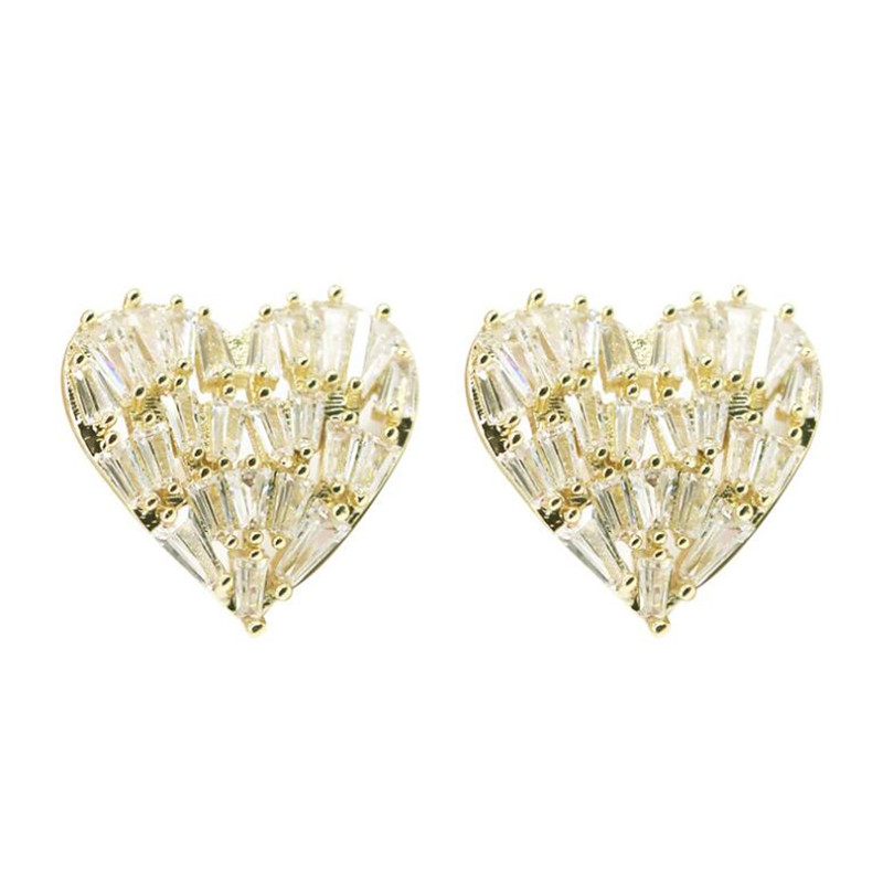 Korean Luxury Jewelry 925 Sterling Silver&Gold Fill T Princess Cut White Topaz CZ Diamond Cute Women Stud Earring For Valentine's Day gift