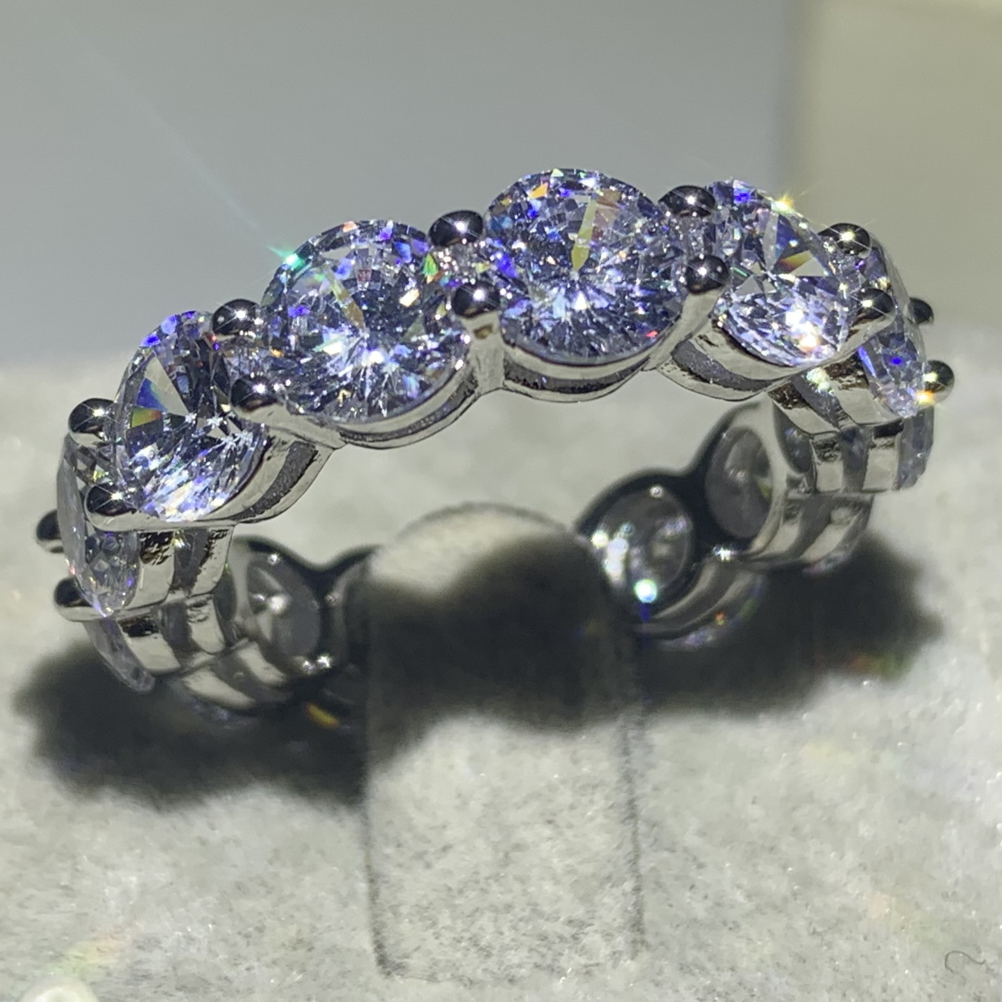 Victoria Wick Sparkling Luxury jewelry 925 Sterling Silver Round Cut White Topaz CZ Diamond Couple Rings Eternity Women Wedding Bridal Ring