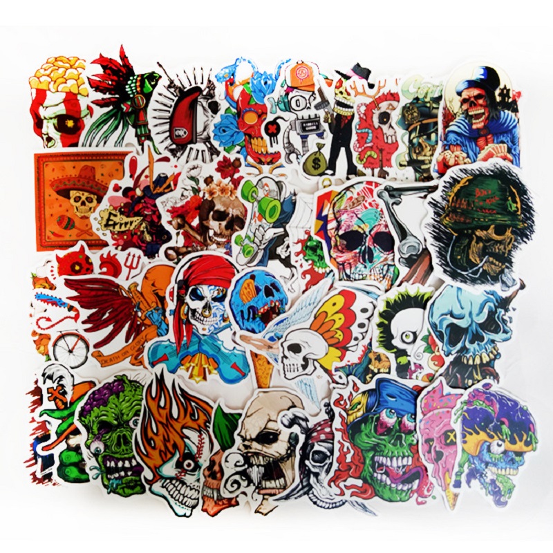 Waterproof Sunlight-Proof Stickers for Car Laptop Water Bottles Skateboard Bicycle Cars Decal Aesthetic Trendy Cool Skull
