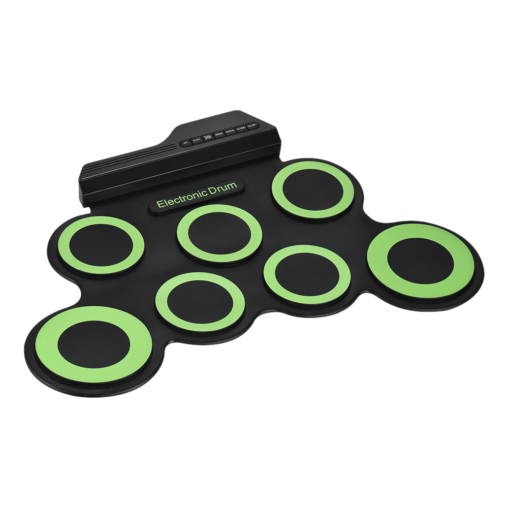 Portable Electronic Drum Digital USB 7 Pads Roll Drum Set Silicone Electric Drum Pillow Kit with Drumsticks Foot Pedal