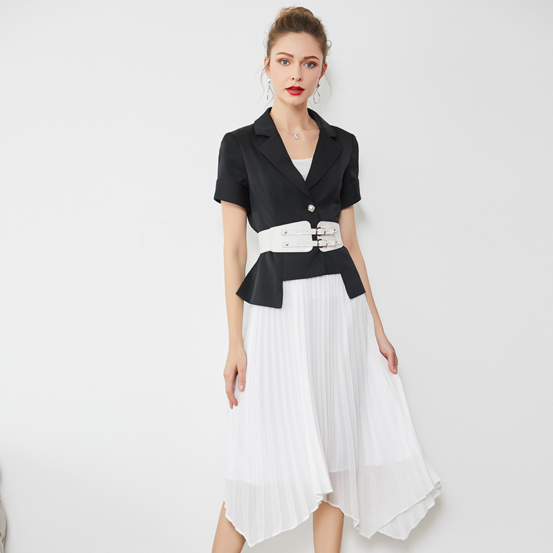 2020 Spring Fashion Women' Skirt Suit Turn Down Collar Belted Blazer High Waist Irregular Pleated Skirt Two Piece Set, Black
2020 Spring Fashion Women' Skirt Suit Turn Down Collar Belted Blazer High Waist Irregular Pleated Skirt Two Piece Set, Black