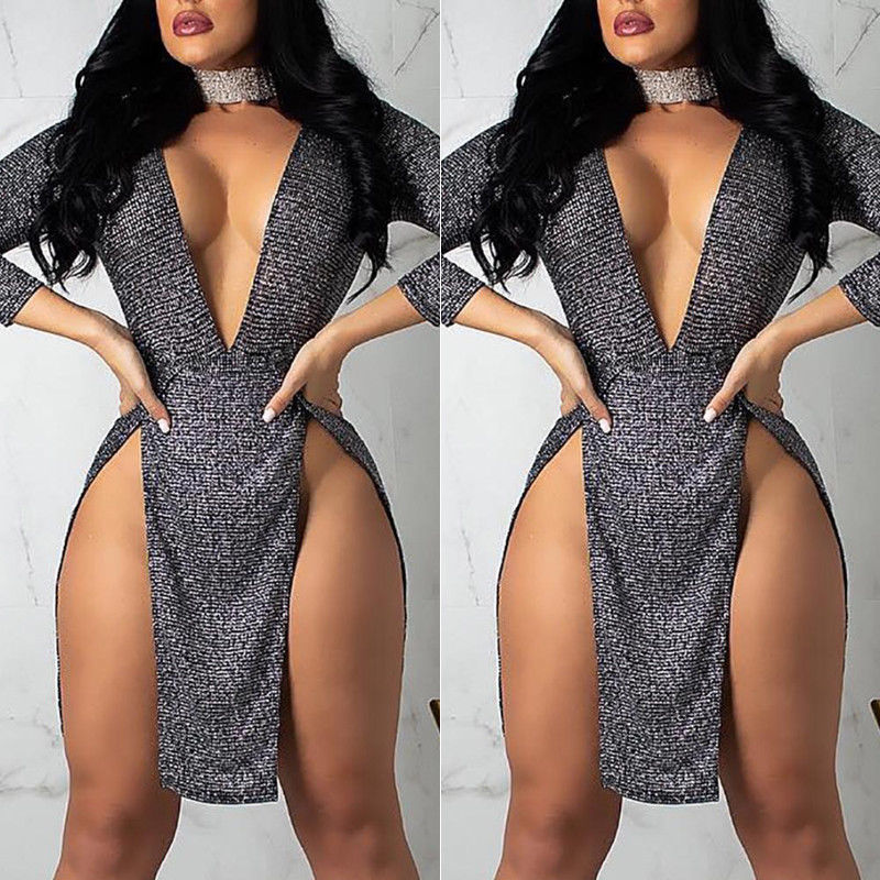 Skirts 2019 Spring Women Long Sleeve Deep V-Neck Bodycon Sexy Ladies Sequin Evening Club Short Mini Skirts, Gray 
Skirts 2019 Spring Women Long Sleeve Deep V-Neck Bodycon Sexy Ladies Sequin Evening Club Short Mini Skirts, Gray