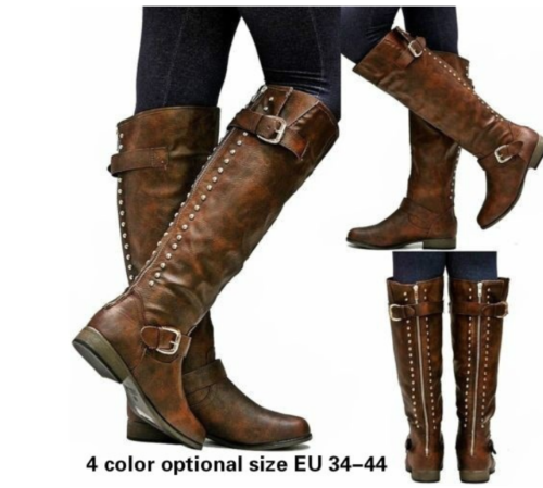 Womens Knee High Boots Lace Up Buckle Combat Punk Shoes Riding Zipper Low Heel Plus Size 4Colors, Black
Womens Knee High Boots Lace Up Buckle Combat Punk Shoes Riding Zipper Low Heel Plus Size 4Colors, Black