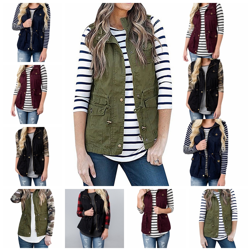 European fashion trend solid color sleeveless button pocket autumn winter vest jacket S M L XL XXL support mixed batch