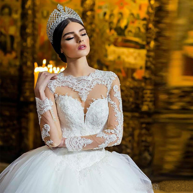 Gorgeous A Line Wedding Dresses Plus Size Lace Long Sleeve Tulle Court Train Bridal Gowns robe de mariée Beach Wedding Dress Custom Made