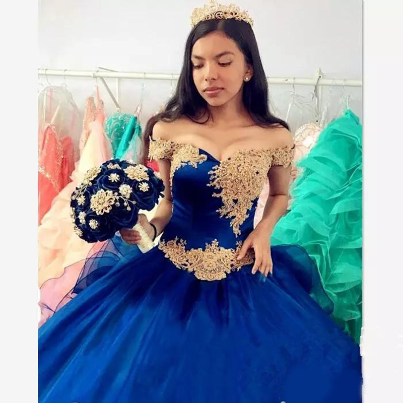 2020 Royal Blue Quinceanera Dresses Off the Shoulder Lace Applique Corset Sweet 16 Years Pageant Ball Gown Vestido de 15 anos de debutante