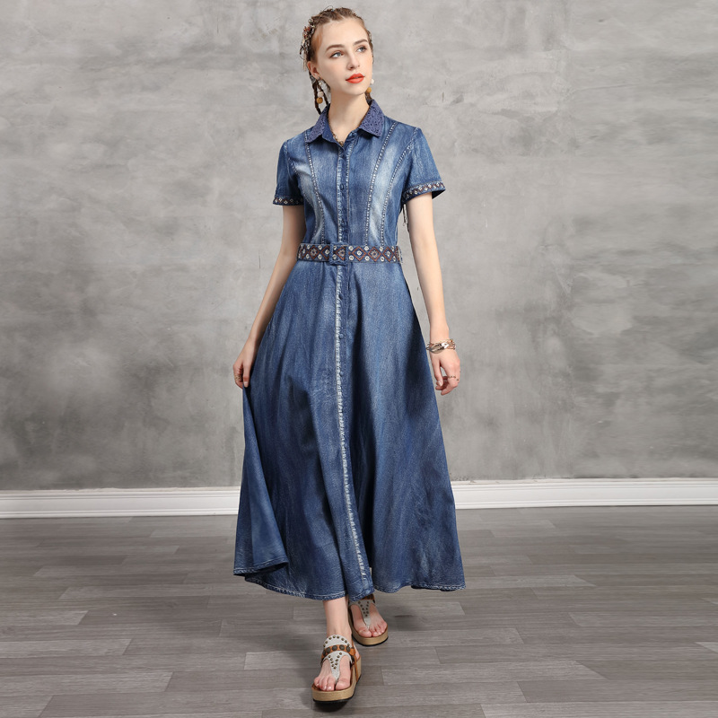 Summer Dress 2020 Vintage Women Turn down collar A-line Long Denim Dresses, Blue
Summer Dress 2020 Vintage Women Turn down collar A-line Long Denim Dresses, Blue