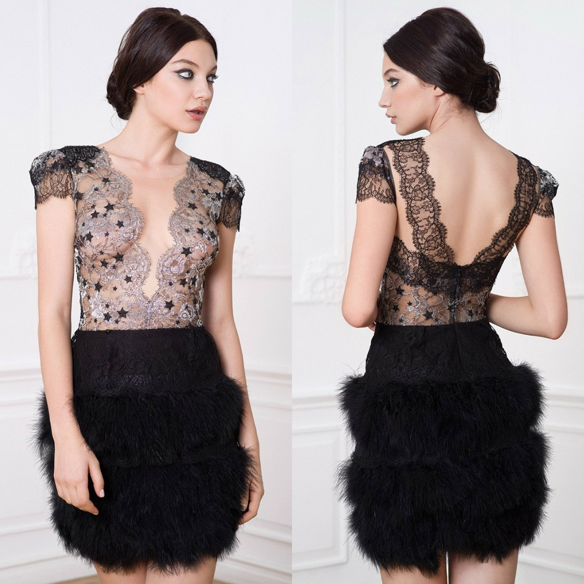 2019 Little Black Dresses Prom Deep V Neck Lace Appliqued Feather Cap Sleeves Mini Evening Gowns Custom Made Illusion Cocktail Party Dresses, Ivory
2019 Little Black Dresses Prom Deep V Neck Lace Appliqued Feather Cap Sleeves Mini Evening Gowns Custom Made Illusion Cocktail Party Dresses, Ivory