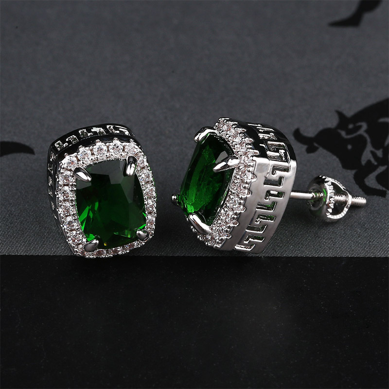 Earrings Stud Jewelry Street Fashion Multicolor Bling Zircon Earrings New Style Royal Personality Hip Hop Earrings For Men Women